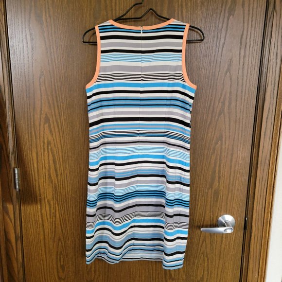 Wisp Sleeveless Coral and Blue Striped Sheath Dress Size 8 Comfy Stretch! - Picture 5 of 10
